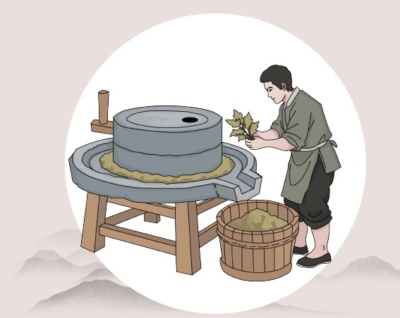 传统石磨制绒国风插画